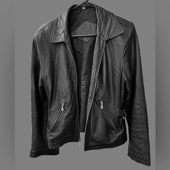 Laura Leigh Vintage Leather Biker Jacket Size Large Black Zip Front and Pockets - Picture 15 of 15